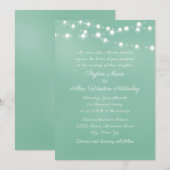 Script Neo Mint Teal Witte Slingerlichtjes Bruilof Kaart (Voorkant / Achterkant)
