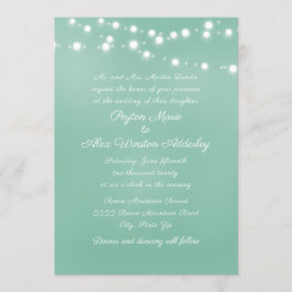 Script Neo Mint Teal Witte Slingerlichtjes Bruilof Kaart