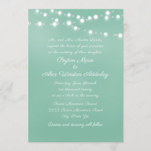Script Neo Mint Teal Witte Slingerlichtjes Bruilof Kaart