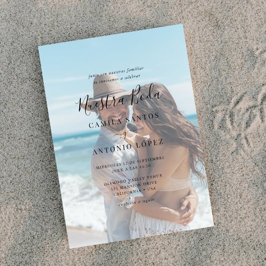 Script Nuestra Boda | Faded foto Spaanse bruiloft Kaart