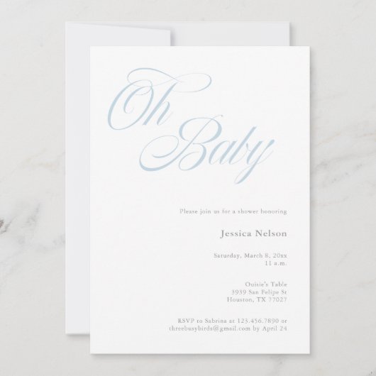 Script Oh Baby Boy Shower Uitnodiging (Voorkant)