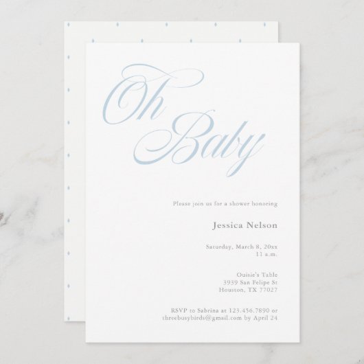 Script Oh Baby Boy Shower Uitnodiging (Voorkant / Achterkant)