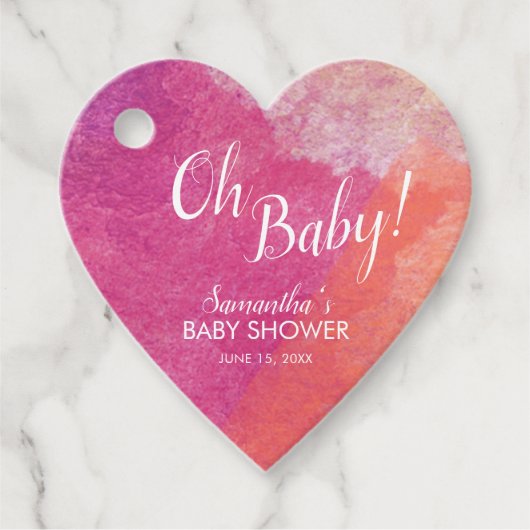 Script Oh Baby! Roze Waterverf Baby shower Bedankjes Labels (Voorkant)