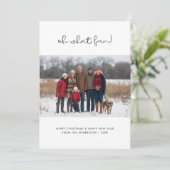 Script Oh Wat leuk Kerstgezin Foto blauw Feestdagenkaart (Staand voorkant)