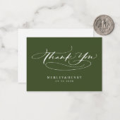 Script Olive Green Wedding Budget Thank You Notitiekaartje (Voorkant / Achterkant in situ)