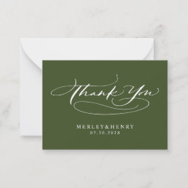 Script Olive Green Wedding Budget Thank You Notitiekaartje