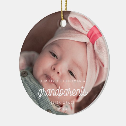 script Ons Eerste Kerstfeest als grootouders Keramisch Ornament (Links)