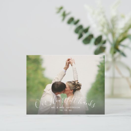 Script Oprechte Bedankt 2 Foto bruiloft Dank u Briefkaart (Staand voorkant)