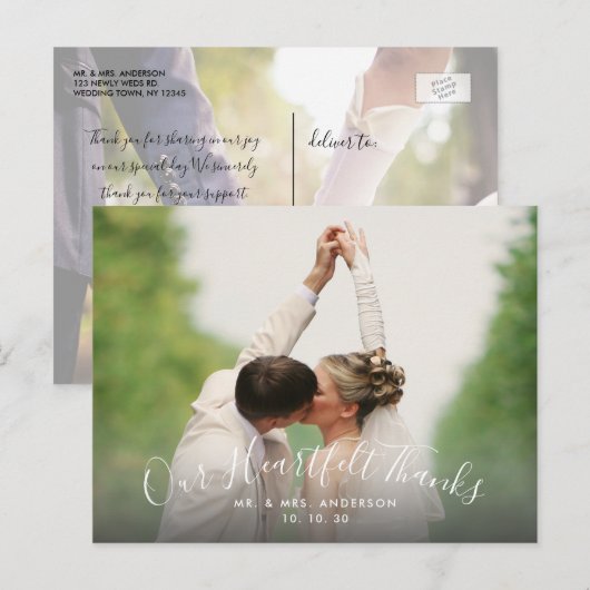 Script Oprechte Bedankt 2 Foto bruiloft Dank u Briefkaart (Voorkant / Achterkant)