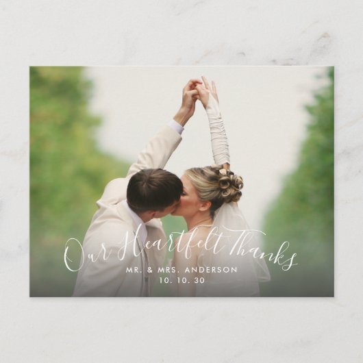 Script Oprechte Bedankt 2 Foto bruiloft Dank u Briefkaart (Voorkant)