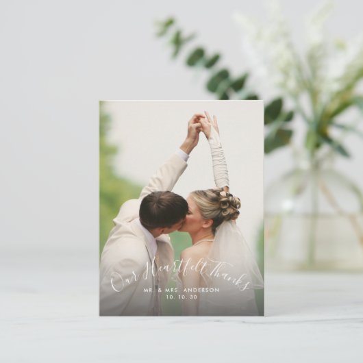 Script Oprechte Bedankt 2 Foto bruiloft Dank u Briefkaart (Staand voorkant)