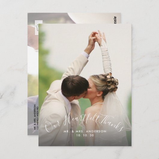 Script Oprechte Bedankt 2 Foto bruiloft Dank u Briefkaart (Voorkant / Achterkant)