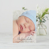 Script Overlay Blue Baby Boy Multi Foto Geboorte Aankondiging (Staand voorkant)