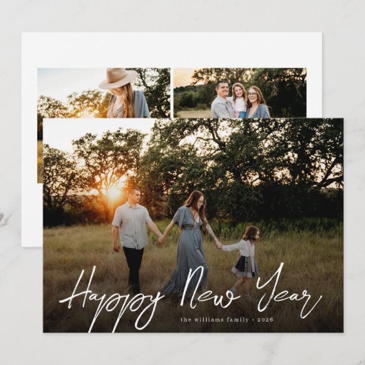 Script Overlay New Year Photo Feestdagenkaart (Voorkant / Achterkant)