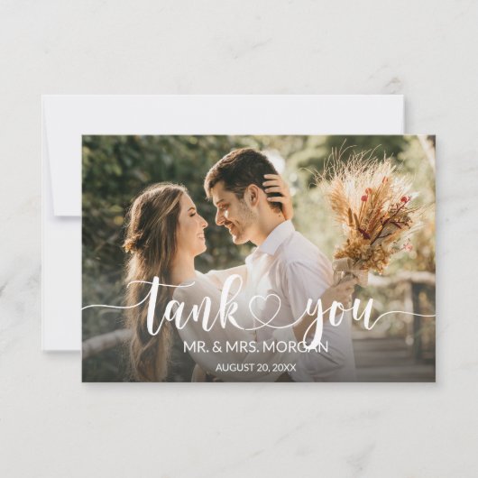 Script Overlay Tekst Hart en Foto Bruiloft Bedankkaart (Voorkant)