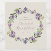 Script Paarse botanische krans Wijn Etiket (Enkel label)