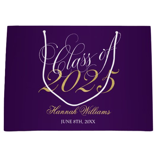 Script Paarse Gouden Klasse van 2025 Afstuderen Groot Cadeauzakje (Voorkant)