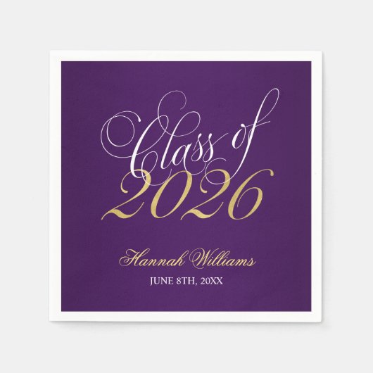 Script Paarse Gouden Klasse van 2025 Afstuderen Servet (Voorkant)