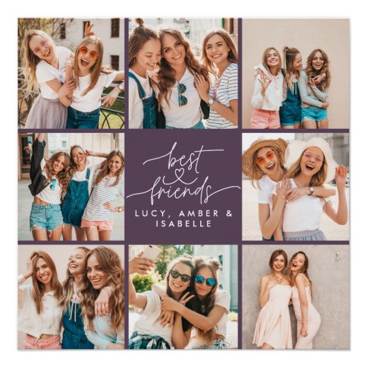 Script paarse moderne multi foto beste vrienden perfect poster (Voorkant)