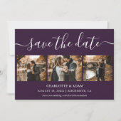 Script Paarse trouwfoto Sla de datumkaarten op Save The Date (Voorkant)