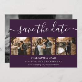 Script Paarse trouwfoto Sla de datumkaarten op Save The Date