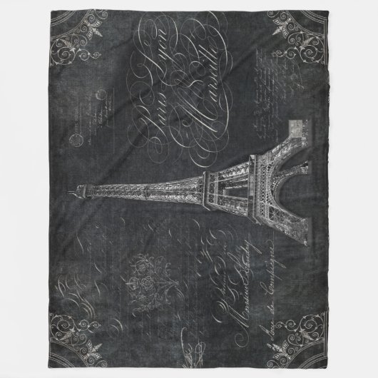 Script Paris Eiffel Tower Black Chalkboard Fleece Deken (Voorkant)
