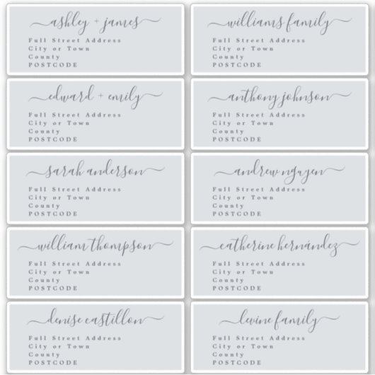 Script Pastel Blauw Bruiloft Gast Adresetiketten Sticker (Voorkant)