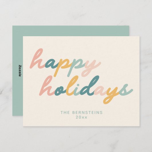 Script Pastel Prettige feestdagen gepersonaliseer Feestdagenkaart (Voorkant / Achterkant)