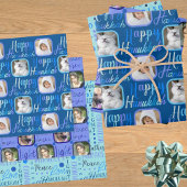 Script Pattern Blue op Blue 4 Photo Hanukkah Inpakpapier Vel