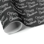 Script Pattern Merry Christmas Wrapping Paper Cadeaupapier<br><div class="desc">Het Modern Script Black and White Christmas Wrapping Paper is een uitstekende optie voor het verpakken van cadeaus voor de wintervakantie, met een boeiend scriptpatroon dat sierlijk "Merry Christmas" uitspreekt. De strakke zwarte achtergrond voegt een onderscheidende flair toe, waardoor het een ideale match is voor een feestelijke inrichting. Dit inpakpapier...</div>