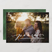 Script Peace Green | Kerstfotokaart Feestdagenkaart (Voorkant / Achterkant)