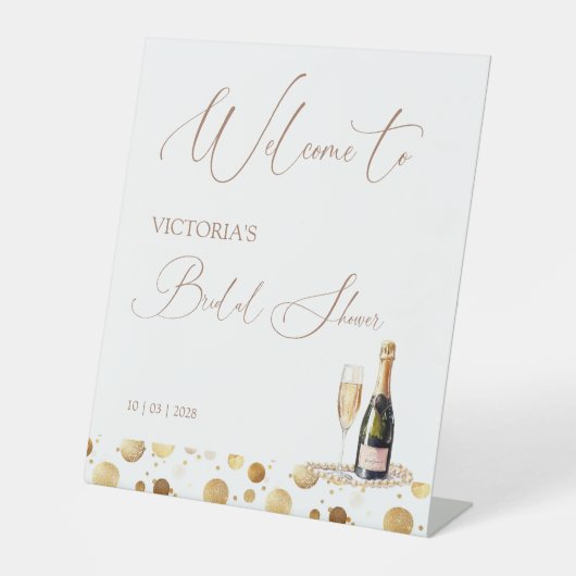Script Pearls & Prosecco Vrijgezellenfeest Welkom Reclamebord Met Voetstuk (Voorkant)