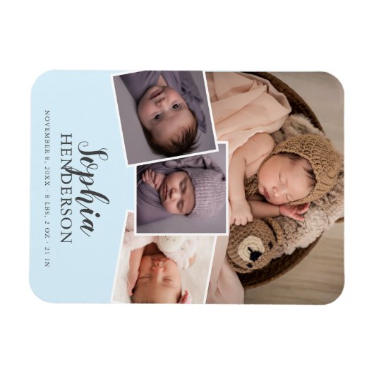 Script Photo Birth Light Blue Magnet Magneet (Horizontaal)