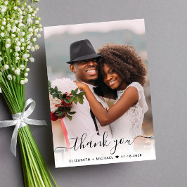 Script Photo Overlay Cream Bruiloft Bedankkaart