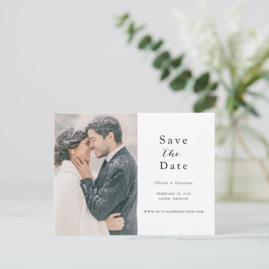 Script Photo Save the Date QR code Aankondigingskaart (Staand voorkant)