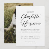 Script Photo Wedding Embossed linnen textuur Kaart (Voorkant / Achterkant)