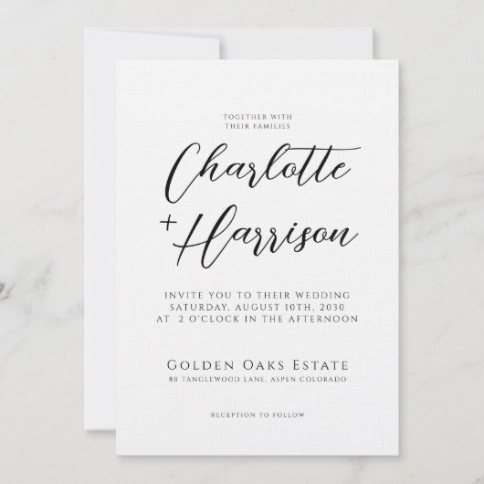 Script Photo Wedding Embossed linnen textuur Kaart (Voorkant)