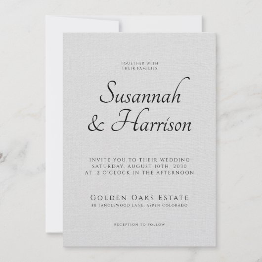 Script Photo Wedding Embossed linnen textuur Kaart (Voorkant)