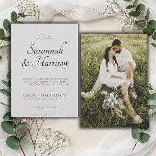 Script Photo Wedding Embossed linnen textuur Kaart