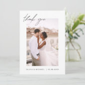 Script Photo Wedding Sage Green Thank You Card Bedankkaart (Staand voorkant)