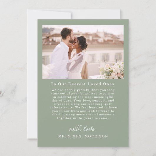Script Photo Wedding Sage Green Thank You Card Bedankkaart (Achterkant)