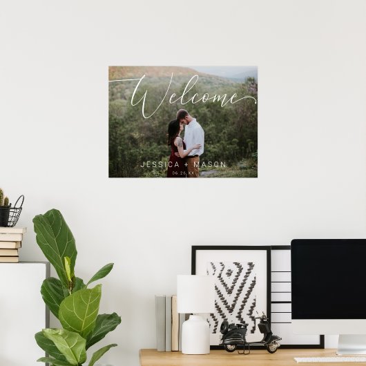 Script Photo Wedding Welcome Sign Gedrukt Poster (Thuiskantoor)