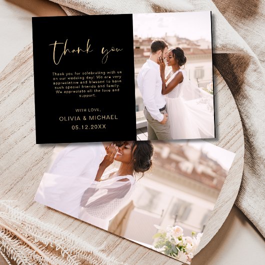 Script Photo Wedding Zwart Goud Bedankt Card