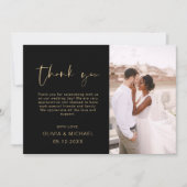 Script Photo Wedding Zwart Goud Bedankt Card (Voorkant)
