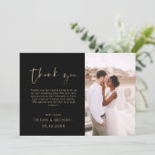 Script Photo Wedding Zwart Goud Bedankt Card (Staand voorkant)