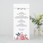 Script Pink Floral Wedding Menu (Staand voorkant)