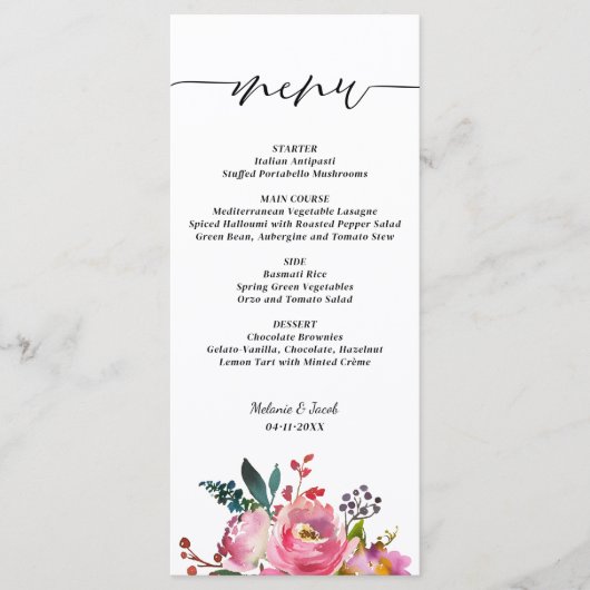 Script Pink Floral Wedding Menu (Voorkant)