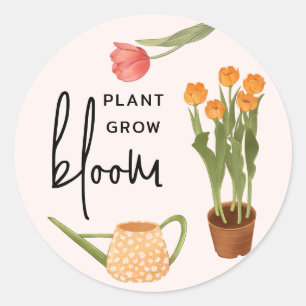 Script Plant Grow Bloom Tulip Ronde Sticker