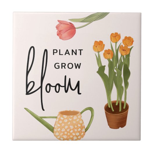 Script Plant Grow Bloom Tulip Tegeltje (Voorkant)