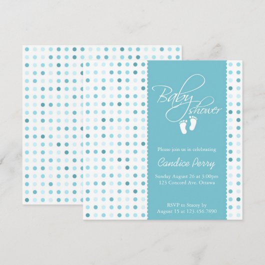 Script Polka Dot Boy Baby shower nodigt uit Kaart (Voorkant / Achterkant)